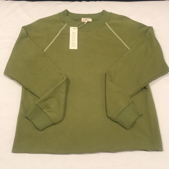 NEW! Roolee Crew Neck Sweatshirt Avocado Green White Stitching M - Picture 11 of 15